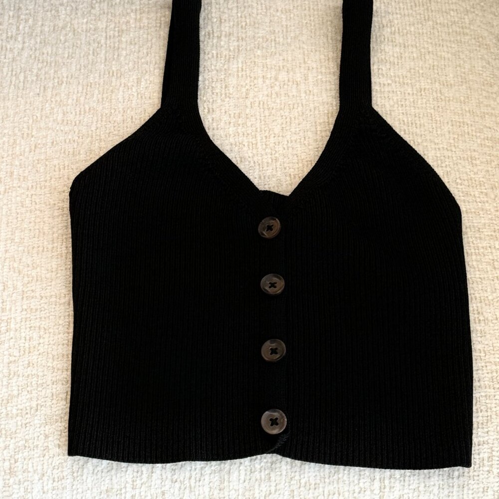 Guess Ribbed Button Front tank Size XS Black